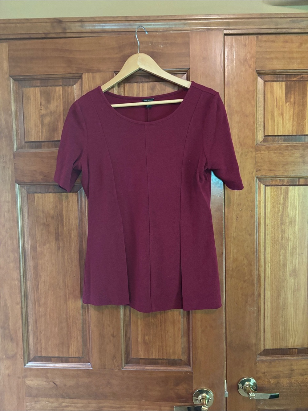 Ann Taylor Short-Sleeve Scoop-Neck Tunic in Wine
